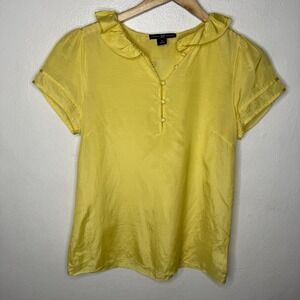 Gap Yellow Ruffle Silk Cotton Blend Top Short Sleeve Business Twee Women's XS